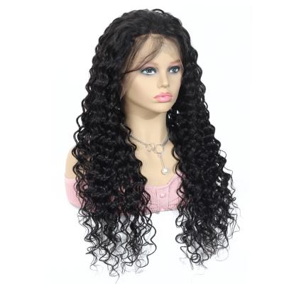 China Virgin Brazilian HD Transparent Deep Wave 180 Density Lace Frontal Cuticle Aligned Deep Curl Hair Wig With Baby Hair for sale