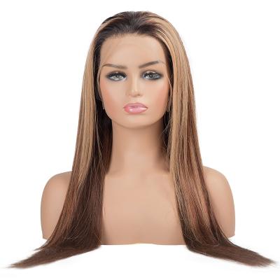 China Silky Straight Honey Gold Lace Front Hair Pre-decounted Peruvian Remy Human Hair 13x4 Lace Front Wig Brown Straight Wig 180% Density for sale