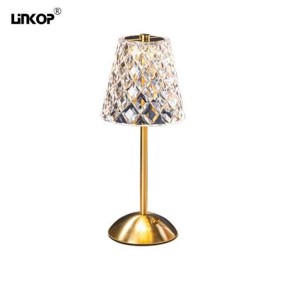 China Crystal LED Table Lamp Type C Usb 5v Rechargeable Touch Three Color Dimming for sale