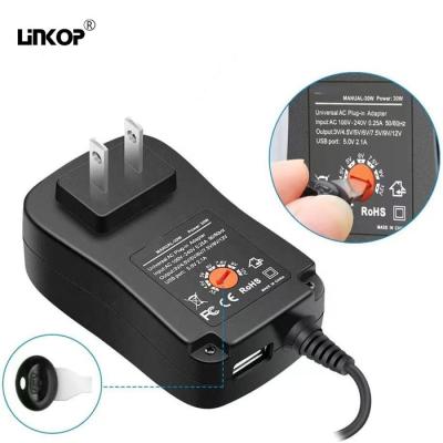 China 30w Led stroomvoorziening 3-12v verstelbare schakelaar voor camera router luidspreker Te koop