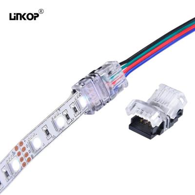 China 5v 12v 24v 4 Pin Led Strip Connector Solder Free For 8mm 10mm Rgb Strip Lights for sale