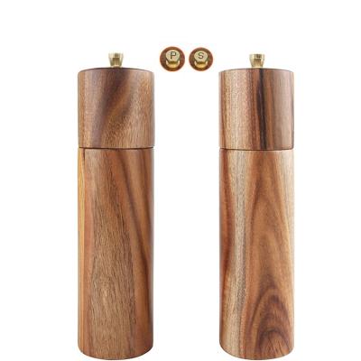 China Amazon Selling Cylindrical Grinder Acacia Wood Salt and Pepper Grinder Viable Hot Manual Pepper Grinder for sale