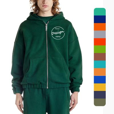 China Waterproof Heavyweight Spring high quality custom puff print french terry drop shoulder over size plain blank zip up men jacket hoodie for sale