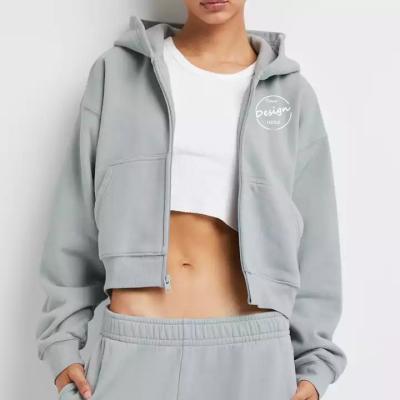 China Anti-pilling Custom French Terry Crop Top Ladies Zipper Jacket Hoodie High Quality Cotton Wholesale Full Zip Up Women Hoodie Sweatshirts for sale