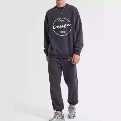 China Breathable OEM Custom Logo Men Blank Crew Neck Tracksuit Thick Heavyweight Fleece Sweatpants Custom Sweat Sets Men Crewneck Sweatshirt Set for sale