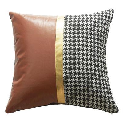 China Folded Houndstooth PU Cushion Quilting Cover 30x50/45x45cm For Living Room Pillow Lumbar Case for sale