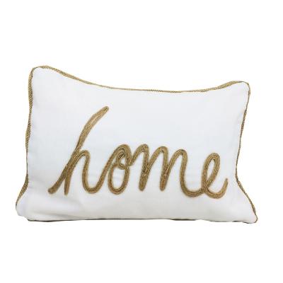 China Home Decorative Rectangle White Beige Embroidered Folded Cotton Cushion Cover for sale