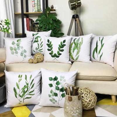 China Modern Minimalist Eco-friendly Fresh Green Leaf Cotton Canvas Cushion Watercolor Cushion Cover Digital Printing Modern Minimalist Cover for sale