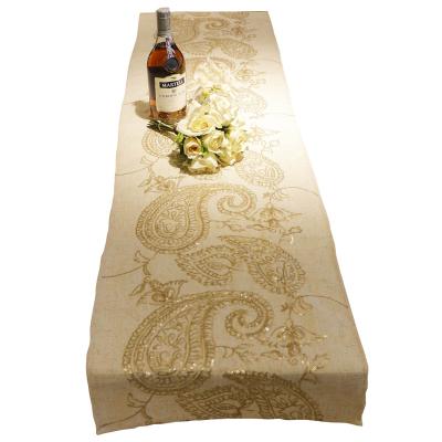 China Durable Floral Sequin Embroider Custom Canvas Table Runner Long Housewarming Gift for sale