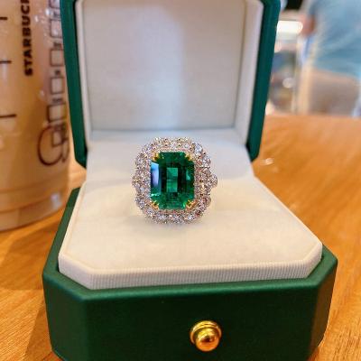 China FASHIONABLE Hot New Product Luxury Emerald Real Pave Rings Women Silver Engagement Ring Emerald Cut Gold Jewelry 2021 for sale