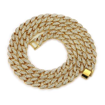 China Best Selling CZ Miami Trendy Men's Hip Hop Hip Hop Cuban Necklace Jewelry 18K Gold Ice Crystal Rhinestone Necklace CZ Miami Cuban Necklace for sale