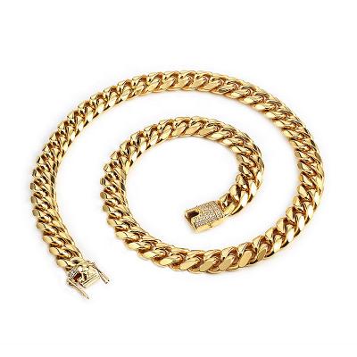 China Gold Hip Hop Jewelry 10-18mm Hip Hop Chain 316L Stainless Steel Miami Cuban Chain High Quality Cuban Necklace for sale