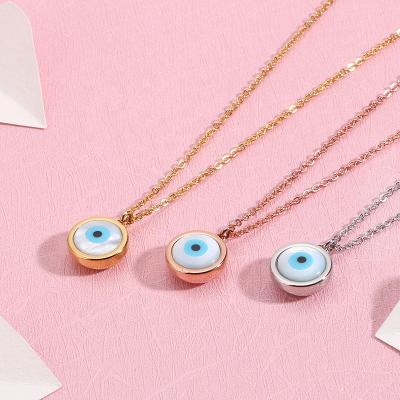 China 2021 Factory Wholesale CLASSIC Pink Necklace Blue Eye Gold Stainless Steel Picture Necklace Pendant Jewelry for sale