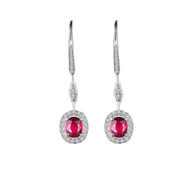 China Wholesale Fashion CLASSIC Women's Jewelry Red Colored Gemstone Dangle Earrings Platinum Earrings Dangle for sale