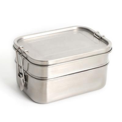 China Folding Food Grade 304 Stainless Steel Lunch Box 2 Layers Silicone Seal Ring Square Steel Lunch Box Leakproof for sale