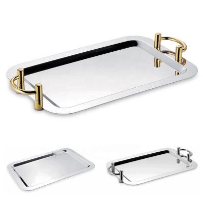 China Wholesale 16 Inch Eco-Friendly Anti Slip Retangular Stainless Steel Tray Mirror Tray With Handle for sale