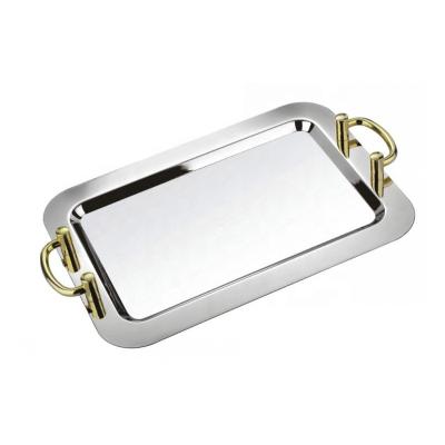 China Wholesale 18 Inch Eco-Friendly Anti Slip Retangular Stainless Steel Tray Mirror Tray With Handle for sale