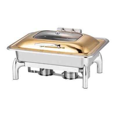 China hotel & Restaurant Serving Chafing Dish Factroy Custom Gold Warming Dish Stainless Steel Buffet Food Warmers for sale