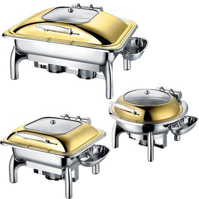 China hotel & Restaurant Serving Chafing Dish Factroy Custom Cheeky Dishes Shake Stainless Steel Food Warmers / Stand Free Catering Gold for sale