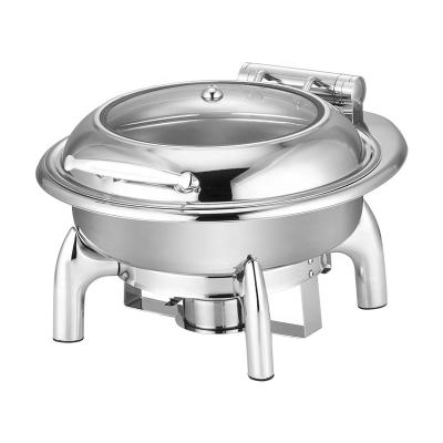 China hotel & Restaurant Serving Chafing Dish 4L Stainless Steel Food Warmers Round Teasing Dishes Shake With Hydraulic Slow Down Window Cover for sale