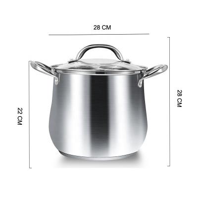 China Sustainable High Quality Best Selling 18/8 Stainless Steel 11L Large Size Stock Pot / Soup Pot With Glass Lid for sale