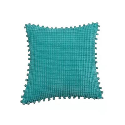 China Hot Sale Sofa Cushion Cover Solid Pom Pom Tassel Pillowcase Winter Amazon Waffle Corduroy Breathable Pillow Cover for sale