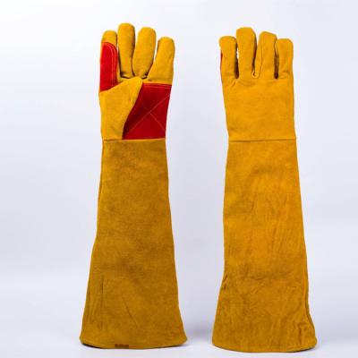 China Hand Proof Protective Work 60cm Tig Welding Leather Gloves Fire Use Safety Protective Goatskin Welding Leather Glove for sale