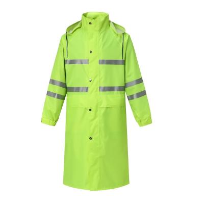 China Men's Waterproof Reflective Stripe Raincoat 100% PVC Rain Suit Waterproof Clothing Hooded Rain Coat for sale