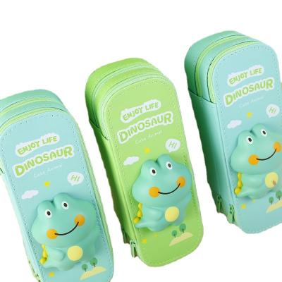 China Cute Pu toy Maihe stationery dinosaur frog decompression double layer cartoon double layer pencil case large capacity pencil case bag+squishy for sale