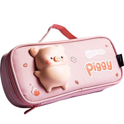 China Cute Cavans Toy Maihe Stationery Gigi Piggy Pink Canvas Custom Printed PU Logo Custom Printed+squishy For School Dinosaur Pig Pencil Case en venta