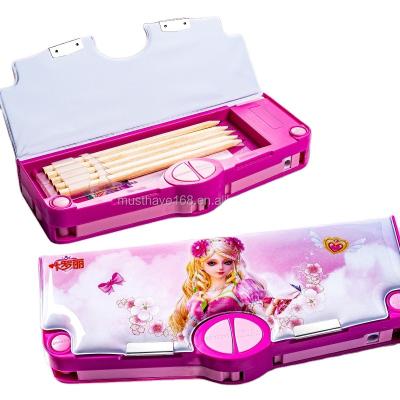 China Pop Function Princess Double Sides Plastic Multi Pencil Case with Pencil Sharpener, Mirror Warehouse, 5 Pencil Holder for Primary School en venta