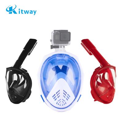 China Hot Selling Full Face Mask Diving Support Camera Premium Fashion 180 Degree View Snorkel Adult Diving Mask For Go Pro Camera for sale