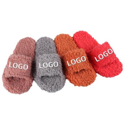 China Fashion Trend Custom Logo Slides Faux Fur Fluffy Women's Slippers Summer Fur Sandals Fuzzy Slide Shoes Customized Shoes for sale