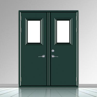 China Anti-Theft Wholesale Double Fire door 1.5hr Escape Passage Safety Fire Door School Fireproof Iron Door with Window for sale