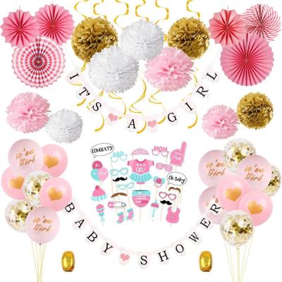 China Popular Disposable Eco-friendly Balloons Poms Photo Stuff And Its A Girl Banner Baby Shower Decoration Kit Supplies for sale