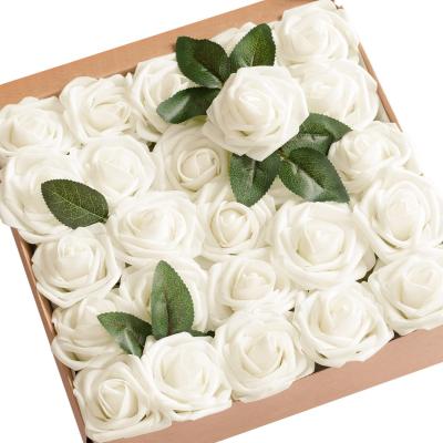 China 50pcs Environmental Friendly Ivory Ivory Roses Artificial Flowers For Wedding Bouquets Centerpieces Party Baby Shower Home Decorations for sale