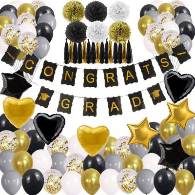 China Custom White and Black Eco-Friendly Disposable Gold Decorations Graduation Party Balloons Accessories Kit Supplies for sale