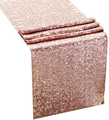 China Disposable Eco-friendly Rose Gold Birthday Wedding Glitter Sequin Priemium Table Runner Decoration for sale