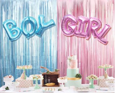 China Disposable Eco-Friendly Metallic Fringe Curtains With BOY Girl Foil Balloons Baby Shower Decorations Set for sale