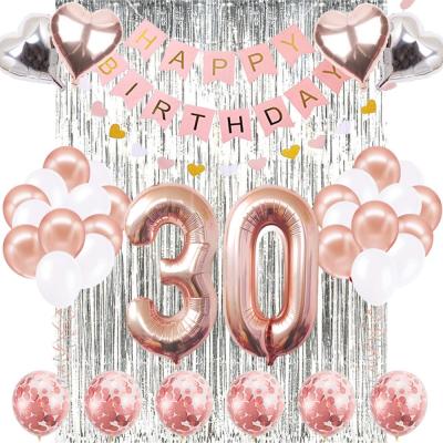 China Disposable Eco-Friendly 30th Happy Birthday Number 30 Foil Letter Balloon Party Props Decorations Set for sale