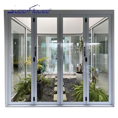 China NFRC AS2047 Modern Standard Stained Glass Windows NFRC AS2047 Standard Superhouse Bi Fold Exterior Aluminum Sliding Patio Glass Doors for sale