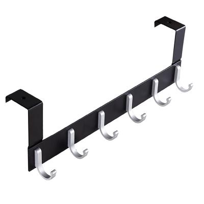 China Modern Over Door Hook Towel Aluminum 6 Hooks Overdoor Rack Hanger Black Back Hooks for sale