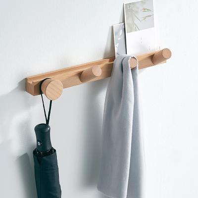 China Modern Wooden Wall Mounted Hook Rack Coat Hook Hanger Wood Fabrics Hooks With Storage Function 40cm Coat Rack for sale