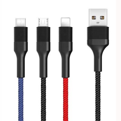 China Mobile Phone Factory OEM Data Cable Nylon Braided Cable USB 3 in 1 Phone Cable Fast Charging Power Supply for sale