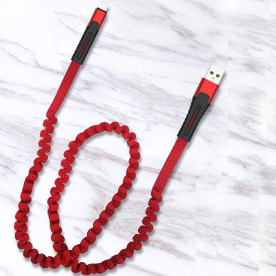 China New Design 2022 Spiral Curly Coiled Spring Curly Cord Usb Curly Spring Coiled Cord For Iphone Reinforce Type C Fast Connector Cable for sale