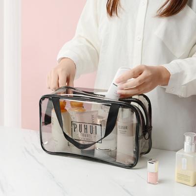 China Custom Logo Women Fashion Reusable Eco Friendly Makeup PVC Hot Selling Transparent Frosted Cosmetic Bag for sale