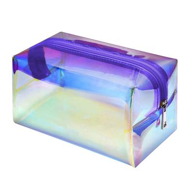 China Fashion Logo Custom Purple Transparent Zipper Bag Waterproof Travel Toiletry Wash PVC Cosmetics Bag for sale