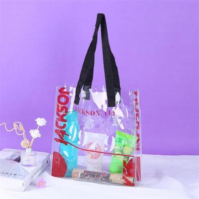 China 2021 New Fashion Handled Customized Color Tote Custom Clear Transparent PVC Bag for sale