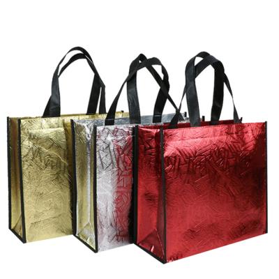 China Wholesale Eco Friendly Fashion Handled Customized Logo Laminated Reusable Promotional Luxury Shopping Non Woven Metallic Tote Bags for sale