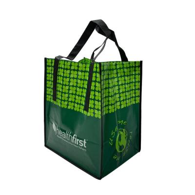 China Promotional Custom Logo Handled Reusable Grocery Supermarket Laminated Non Woven Tote Bag With Front Pockets for sale